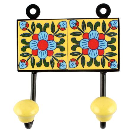 Yellow Floral Ceramic Tile Hook